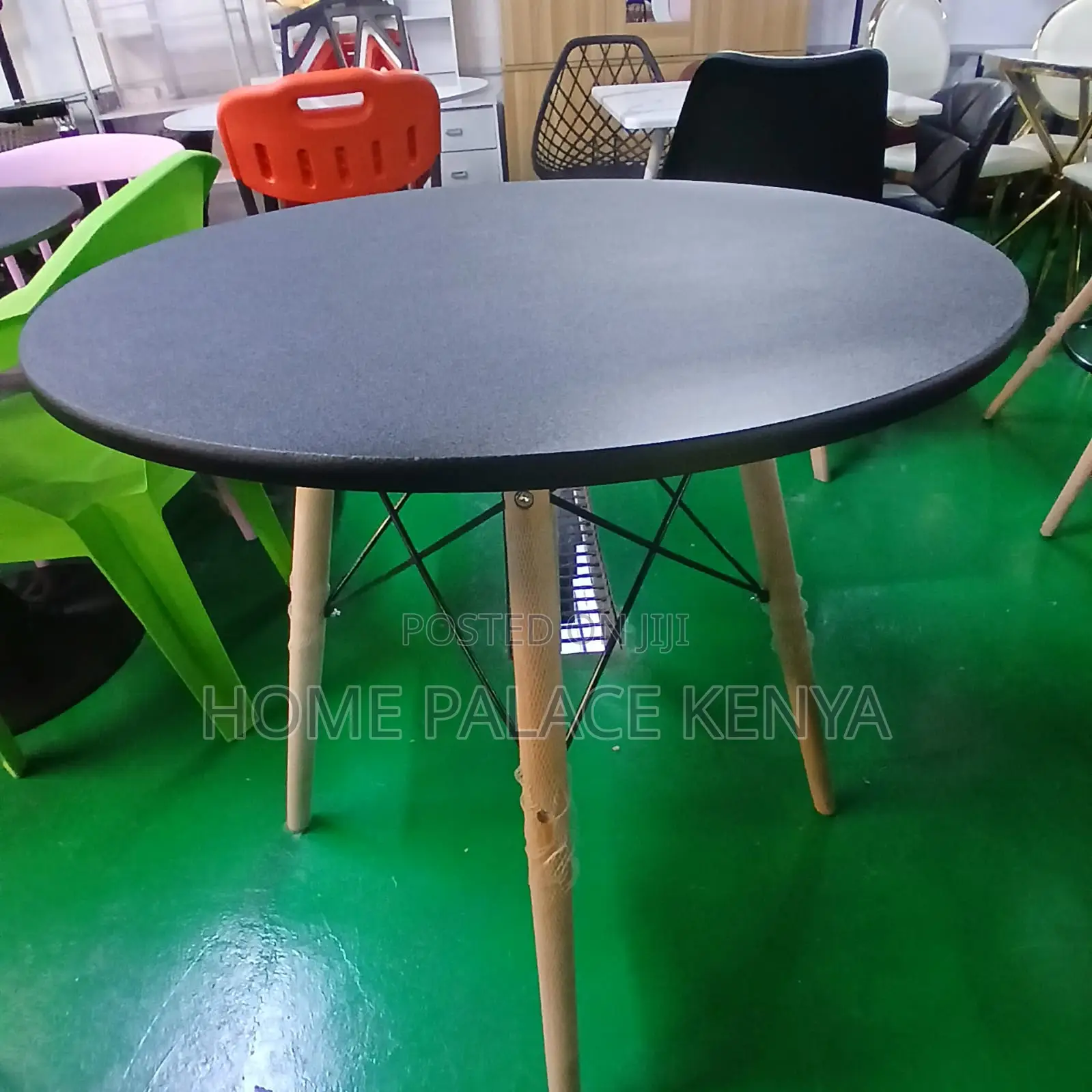 Dining Table: Black Top Eames Style Wooden Table