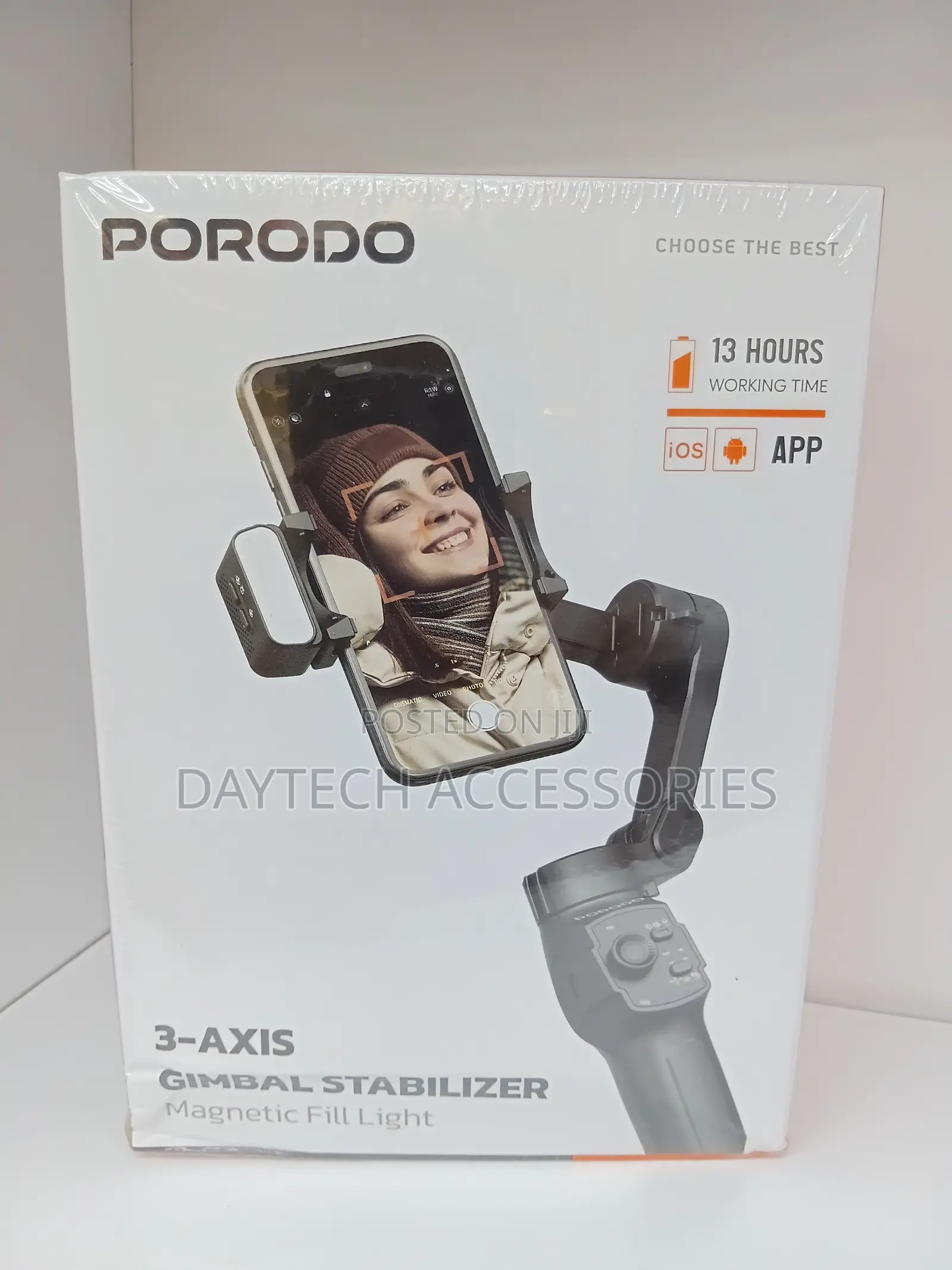 Porodo 3 Axis Gimble Stabilizer With Magnetic Fill Light - Black