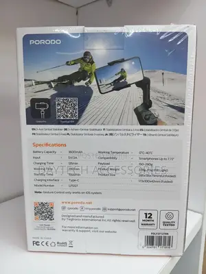 Porodo 3 Axis Gimble Stabilizer With Magnetic Fill Light - Black