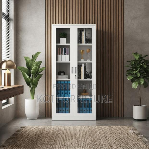 Office Cabinet; Two Doors Steel Files Cabinet With Front Glass View