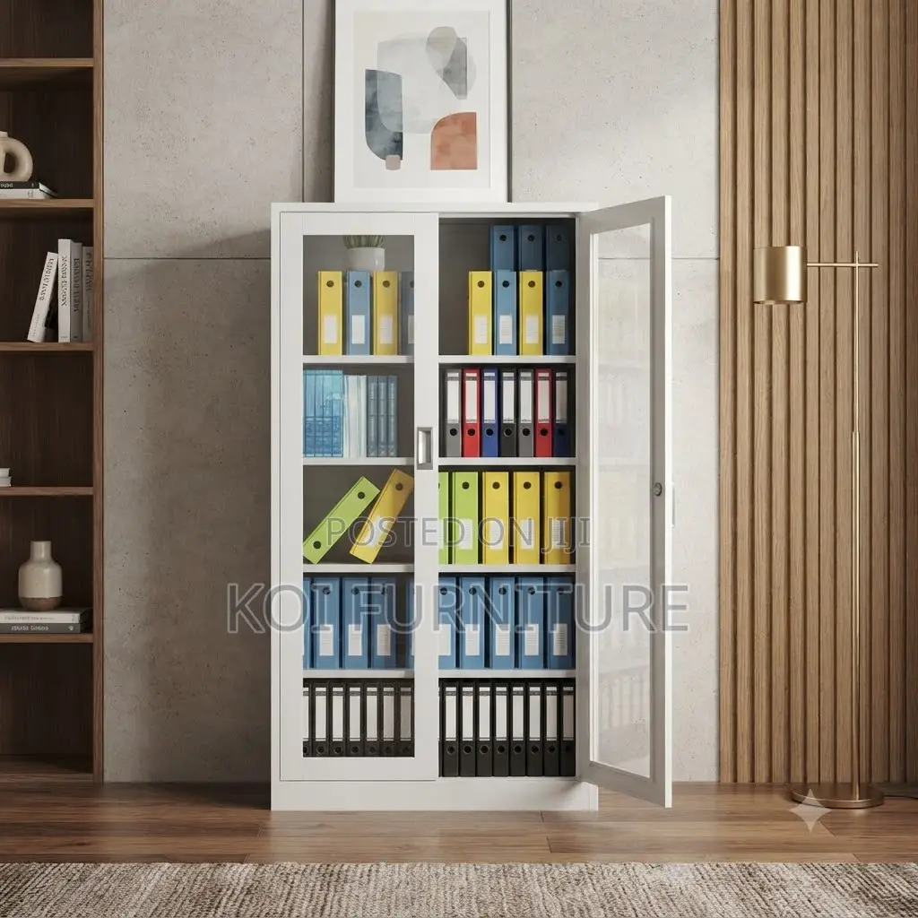 Office Cabinet; Two Doors Steel Files Cabinet With Front Glass View