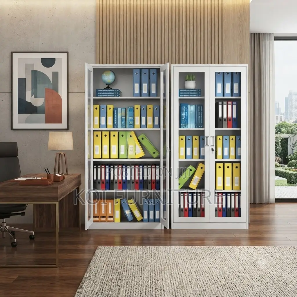 Office Cabinet; Two Doors Steel Files Cabinet With Front Glass View
