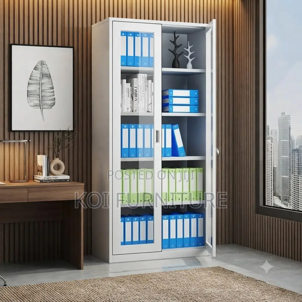 Office Cabinet; Two Doors Steel Files Cabinet With Front Glass View