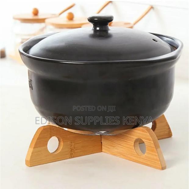 Bamboo Coaster 4pc Set Wood Sufuria Bowl Cooking Pot Coaster