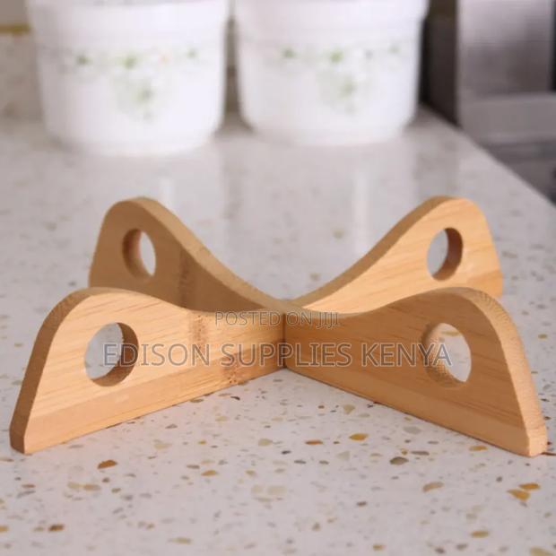 Bamboo Coaster 4pc Set Wood Sufuria Bowl Cooking Pot Coaster - thumbnail 2