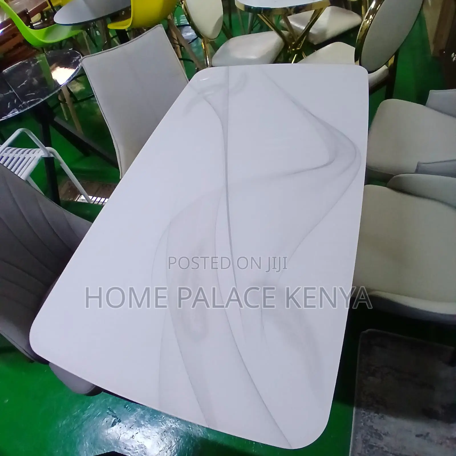 Dining Table: High Gloss Marble Effect Glass Dining Table