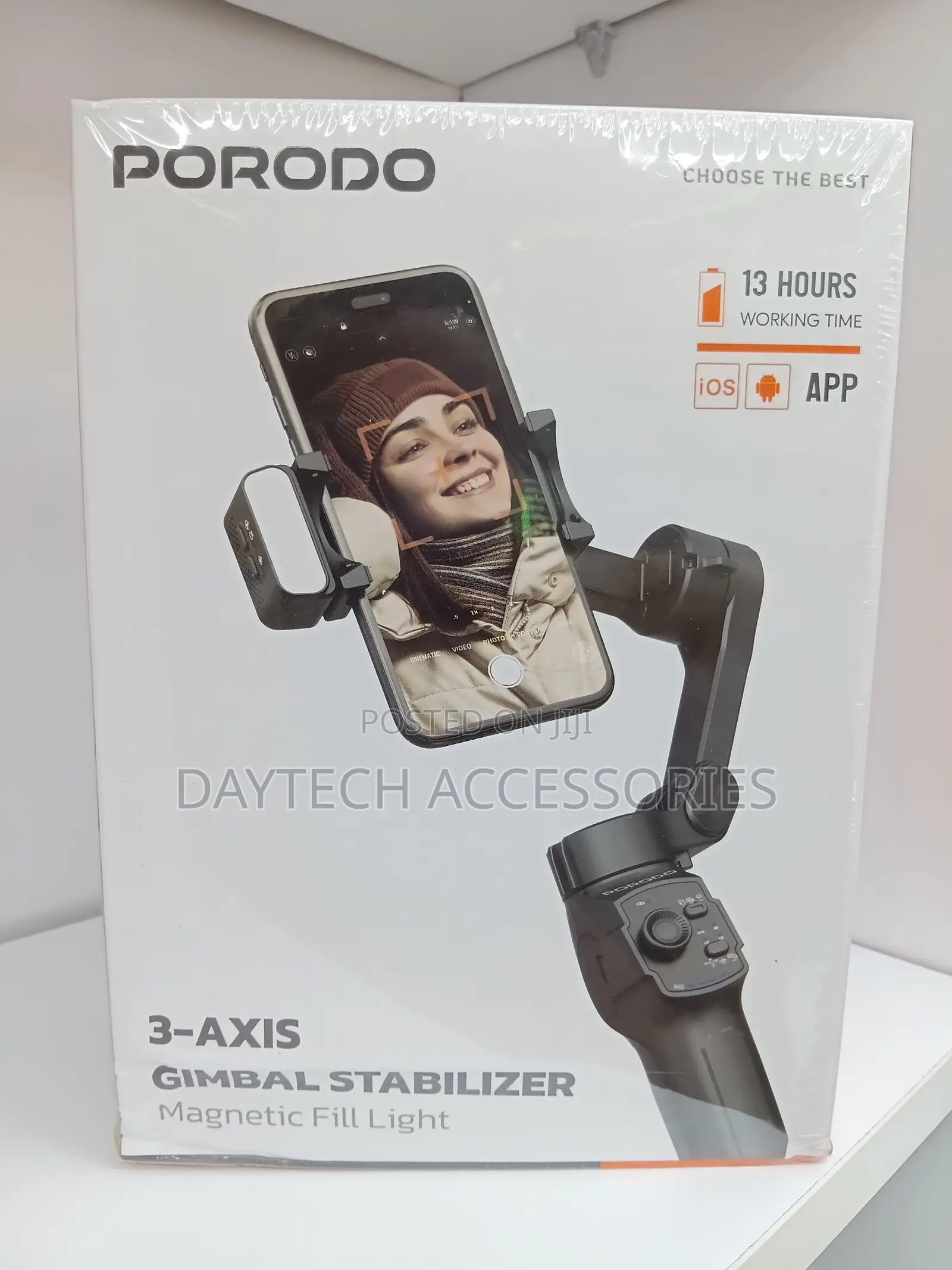 Porodo Lfs127 3-Axis Smartphone Gimbal With a Magnetic Fill Light.