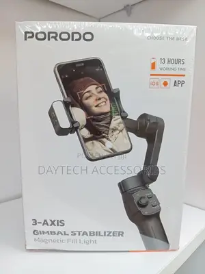 Porodo Lfs127 3-Axis Smartphone Gimbal With a Magnetic Fill Light.