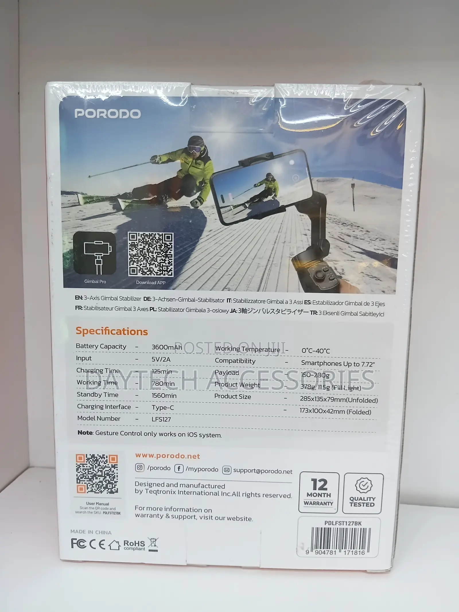 Porodo Lfs127 3-Axis Smartphone Gimbal With a Magnetic Fill Light.