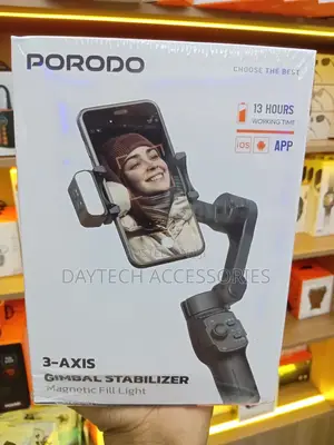 Porodo 3-Axis Gimbal Stabilizer With Magnetic Light 13-Hour Battery