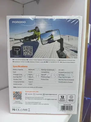 Porodo 3-Axis Gimbal Stabilizer With Magnetic Light 13-Hour Battery