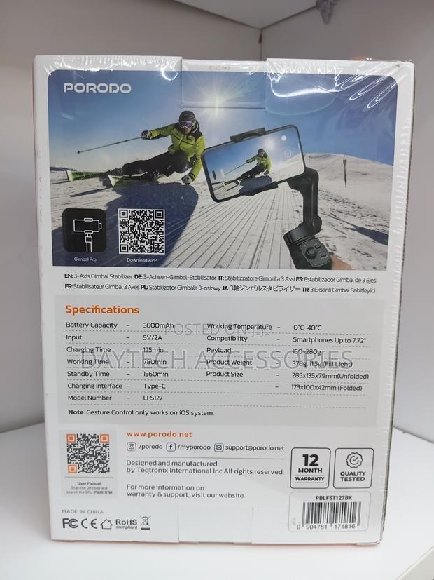 Porodo 3-Axis Gimbal Stabilizer With Magnetic Light 13-Hour Battery - thumbnail 5