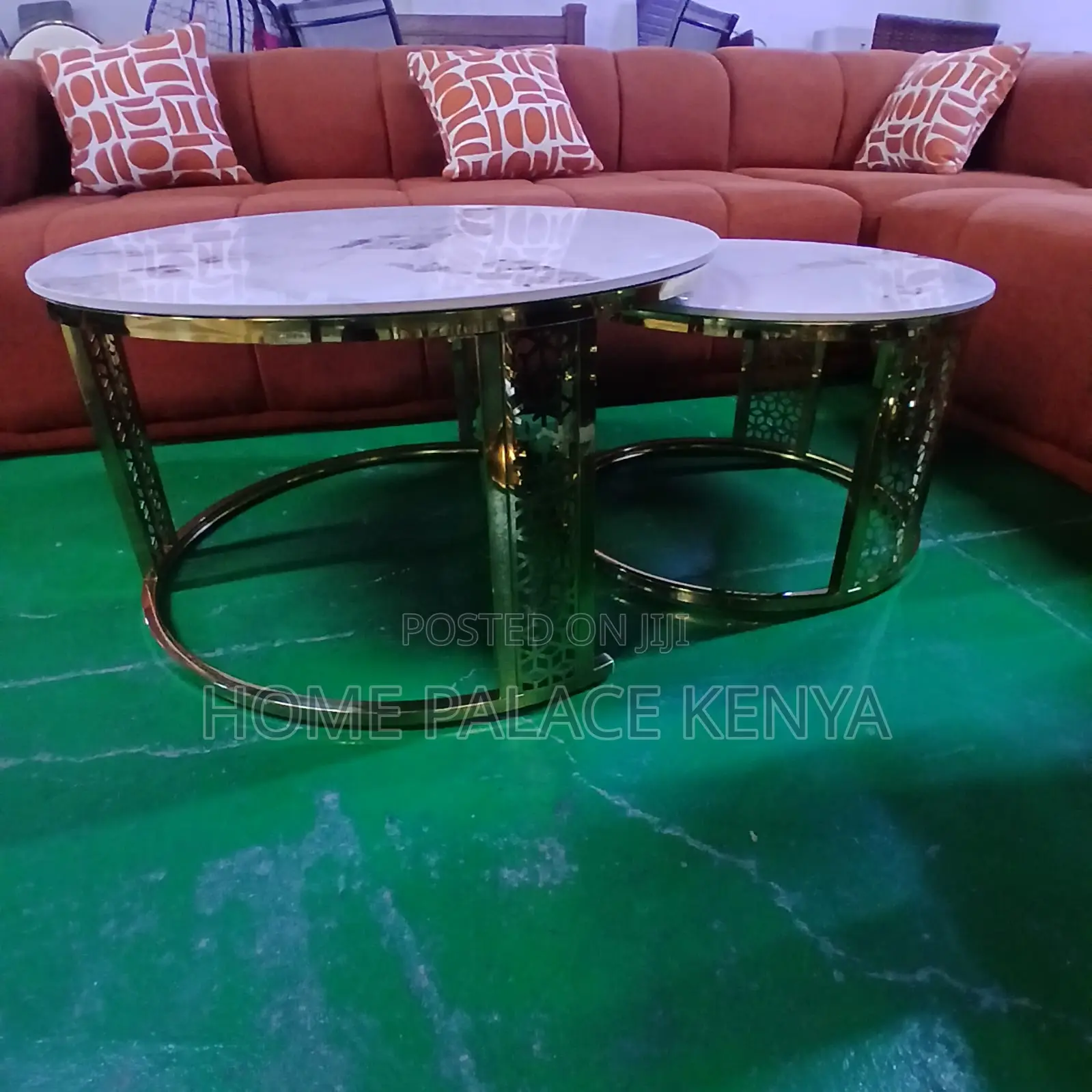 Nesting Table: High Gloss Stone Top With Detailed Legs