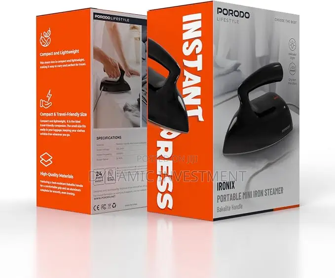 Porodo Mini Portable Steam Iron Dry Iron Function Bakelite Handle