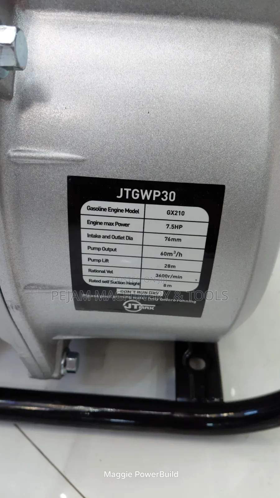 Jt Max 3" Gasoline Waterpump 7.5hp 60m3