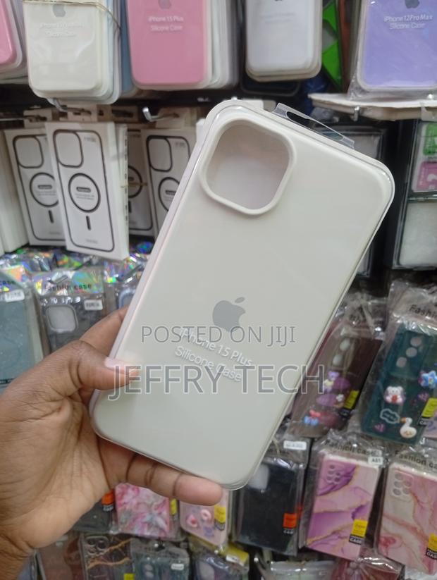 iPhone 15 Plus Silicone Case in a Sleek White or Light Cream Finish - thumbnail 2