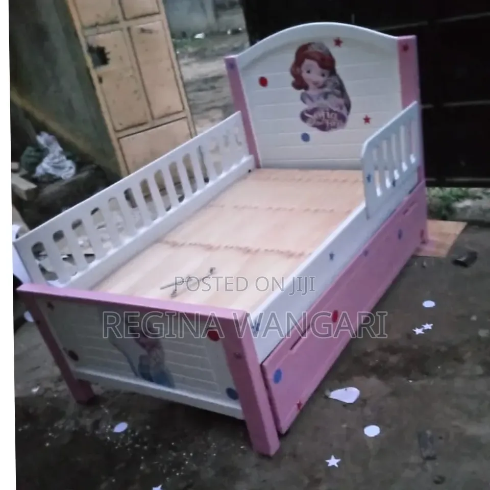 White 3*6 Kids Baby Coat Bed With Underbed Cabinet