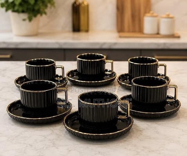 Luxury 12-Piece Ceramic Cup Saucer Set - thumbnail 2