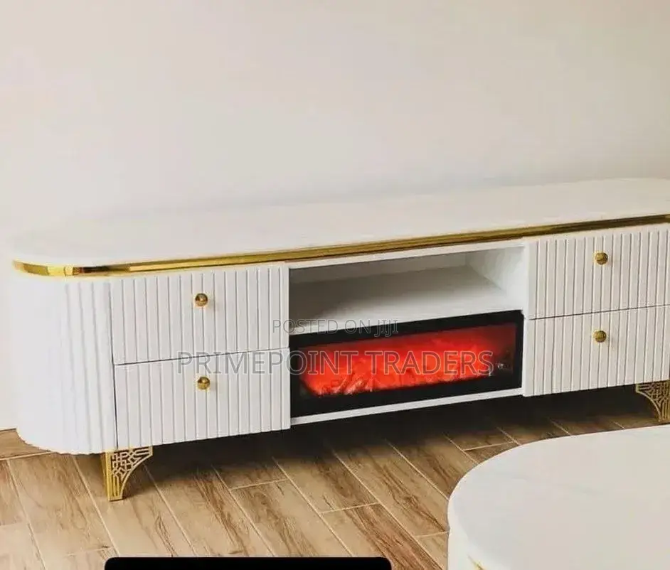 Modern Executive Tv Stand With Built-in Functional Fireplace