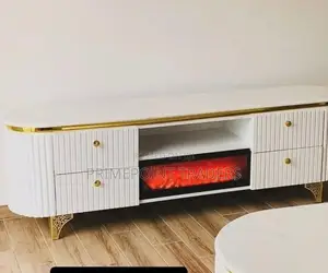 Modern Executive Tv Stand With Built-in Functional Fireplace
