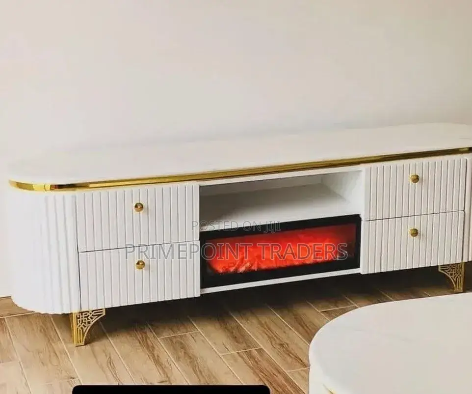 Modern Executive Tv Stand With Built-in Functional Fireplace