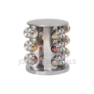 Rotating Spice Rack - 12 Jar Stainless Steel Organizer