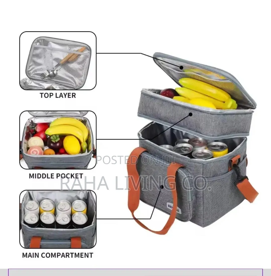 Double Layer Insulated Lunch Bag With Strap | 3 Colours