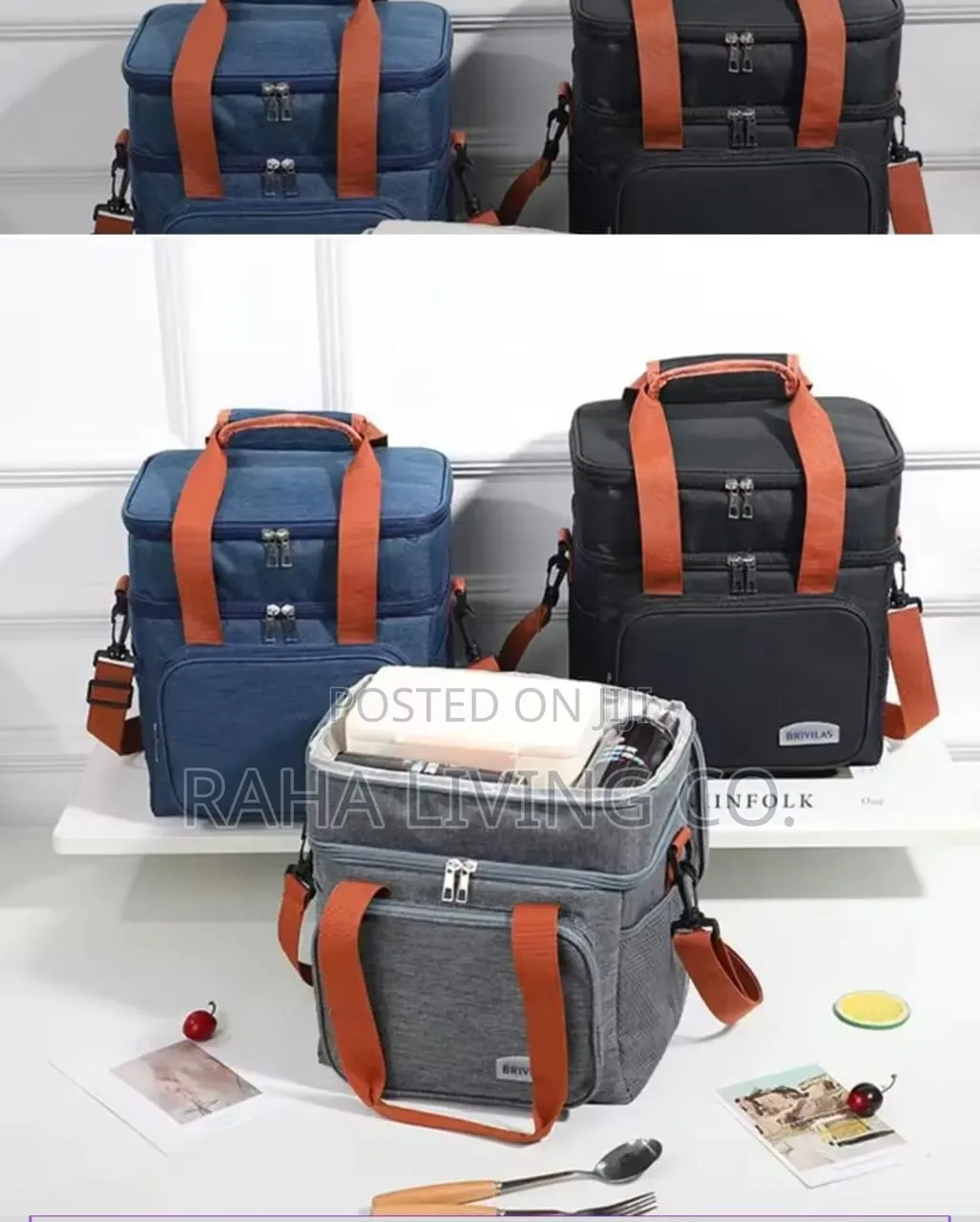 Double Layer Insulated Lunch Bag With Strap | 3 Colours