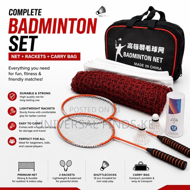 Complete Badminton Set – 2 Badminton Rackets, Shuttlecocks Net
