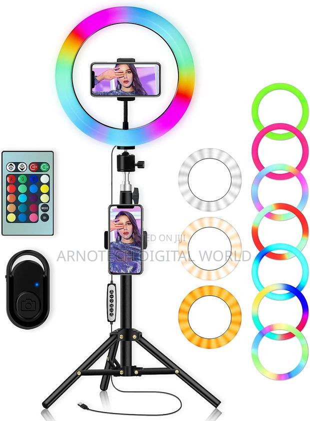 RGB Selfie Ring Light With Stand, Remote Control Led Circle Ringlight - thumbnail 3