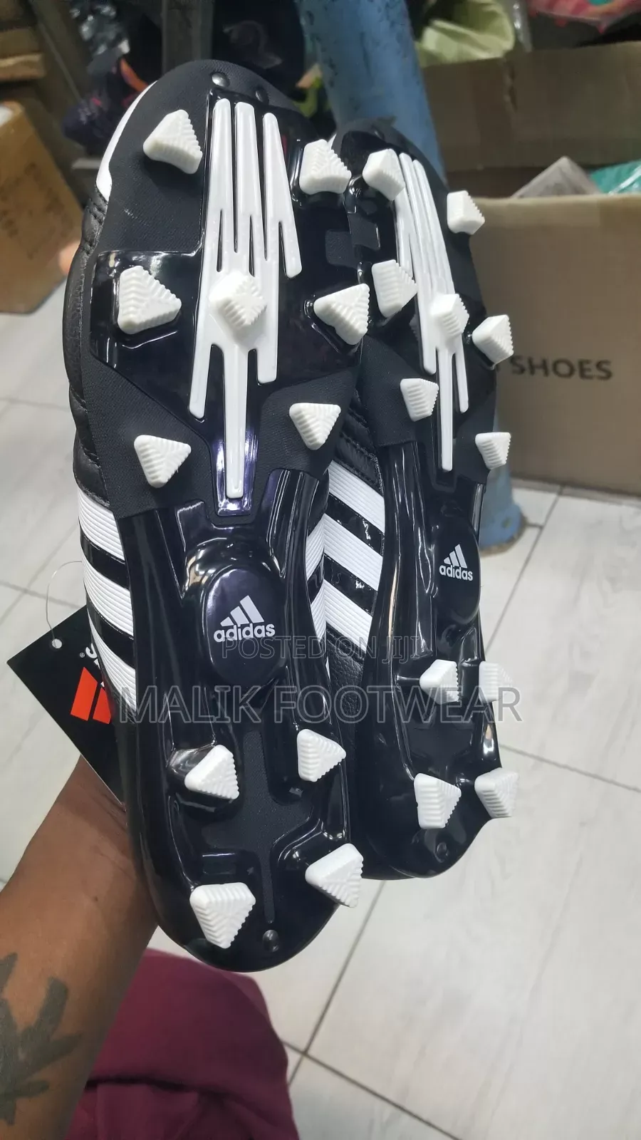 Adidas Classic Black Leather Football Boots With Neon Studs
