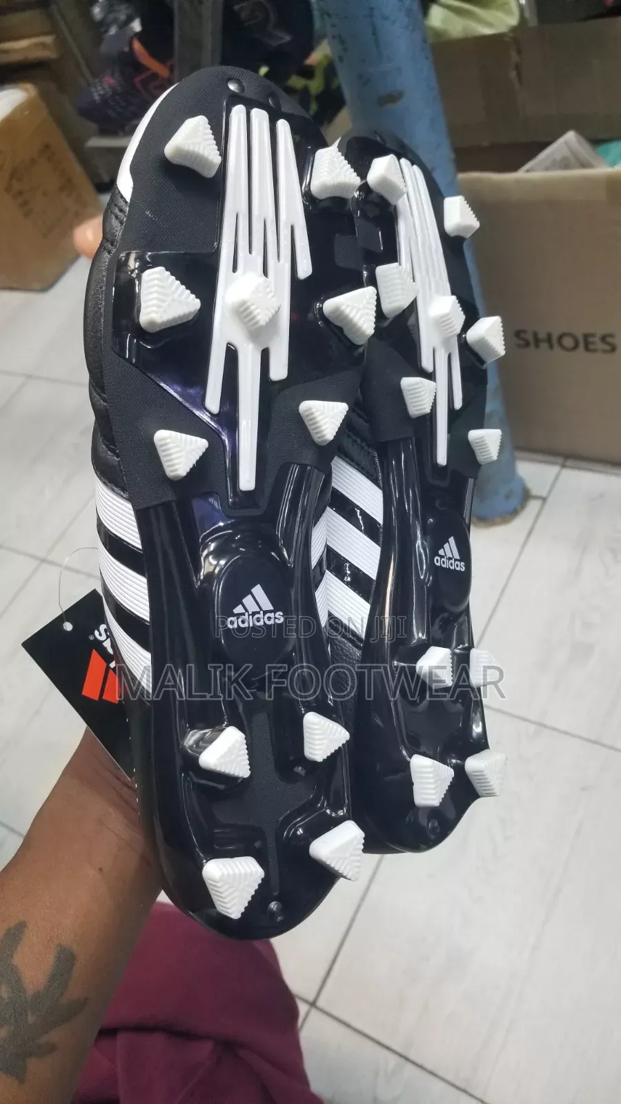 Adidas Classic Black Leather Football Boots With Neon Studs