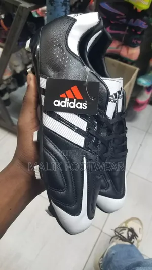 Adidas Classic Black Leather Football Boots With Neon Studs