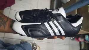 Adidas Classic Black Leather Football Boots With Neon Studs