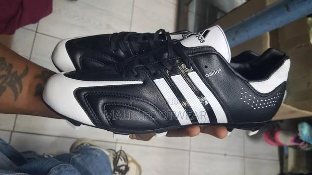 Adidas Classic Black Leather Football Boots With Neon Studs - thumbnail 5