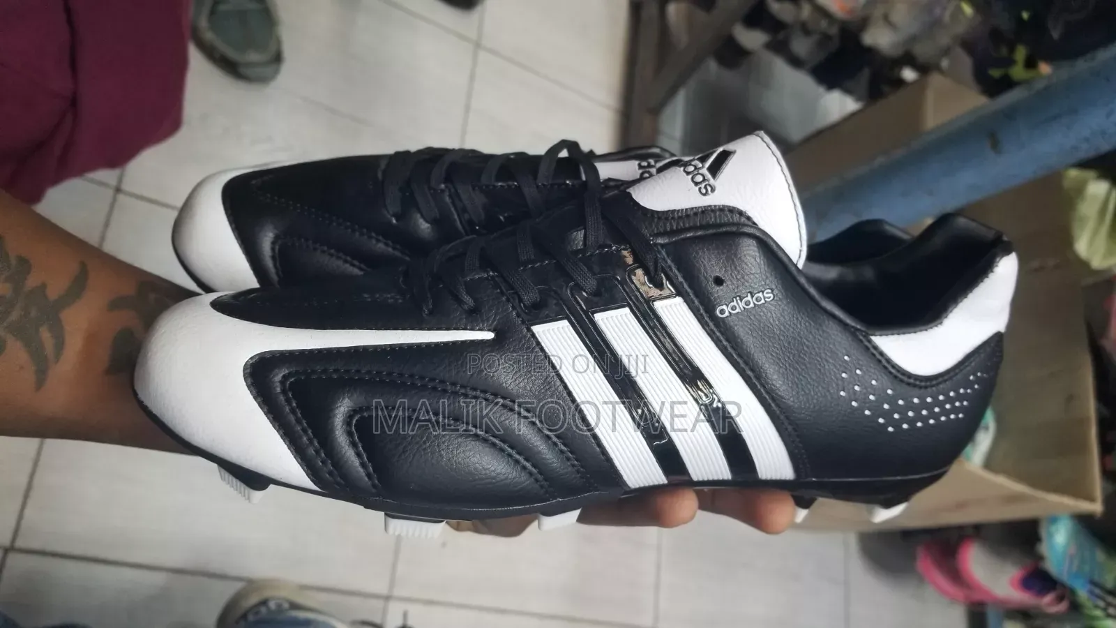 Adidas Classic Black Leather Football Boots With Neon Studs