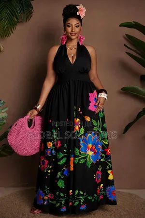 Plus Size Printed Halter Tie-Back Maxi Dress