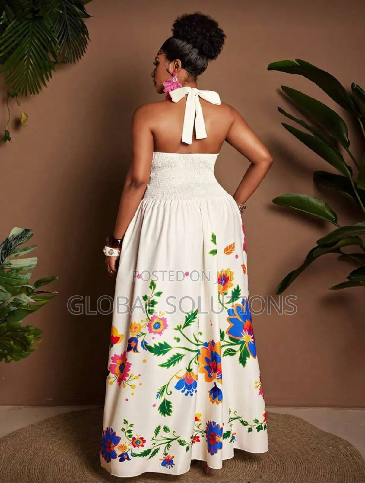 Plus Size Printed Halter Tie-Back Maxi Dress