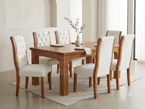 Luxury Tufted Solid Mahogany Wood Six-Seater Dining Set