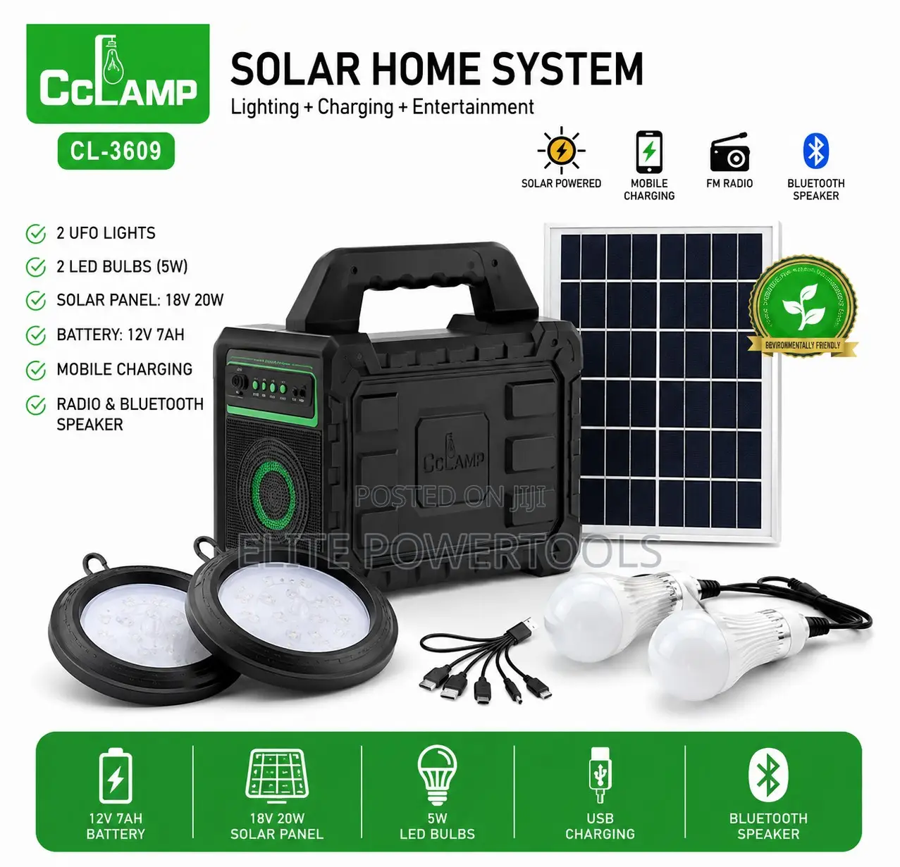 Cclamp 20w Solar Home System Kit With Lights Bluetooth