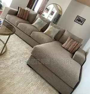 6 Seater Brown L Sofa With Cushions