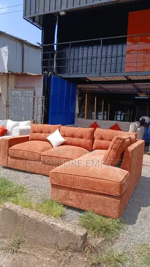 6 Seater Orange L Sofa With Cushions