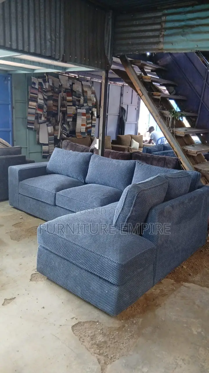 6 Seater Blue Bubble L Sofa With Cushions
