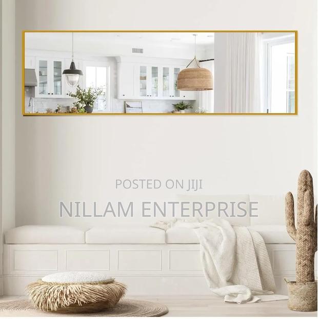Slim Metallic Framed Rectangle Wall-Mounted Mirror - thumbnail 2