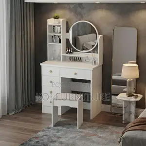 Dressers; Modern Dressing Vanity Set (White and Brown)