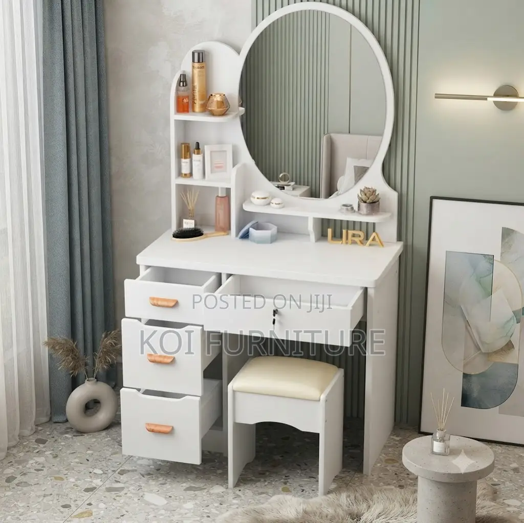 Dressers; Modern Dressing Vanity Set (White and Brown)