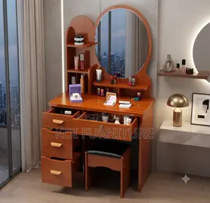 Dressers; Modern Dressing Vanity Set (White and Brown)
