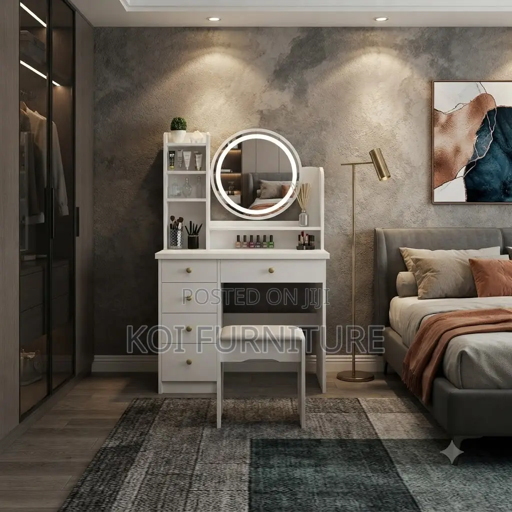 Dressers; Modern Dressing Vanity Set (White and Brown)