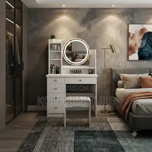 Dressers; Modern Dressing Vanity Set (White and Brown)