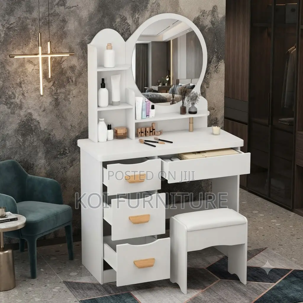 Dressers; Modern Dressing Vanity Set (White and Brown)